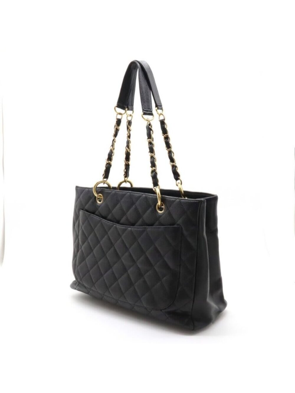 Chanel Gst Caviar Grand Shopping Tote Quilted Shoulder Bag Black Chain - Picture 4 of 10